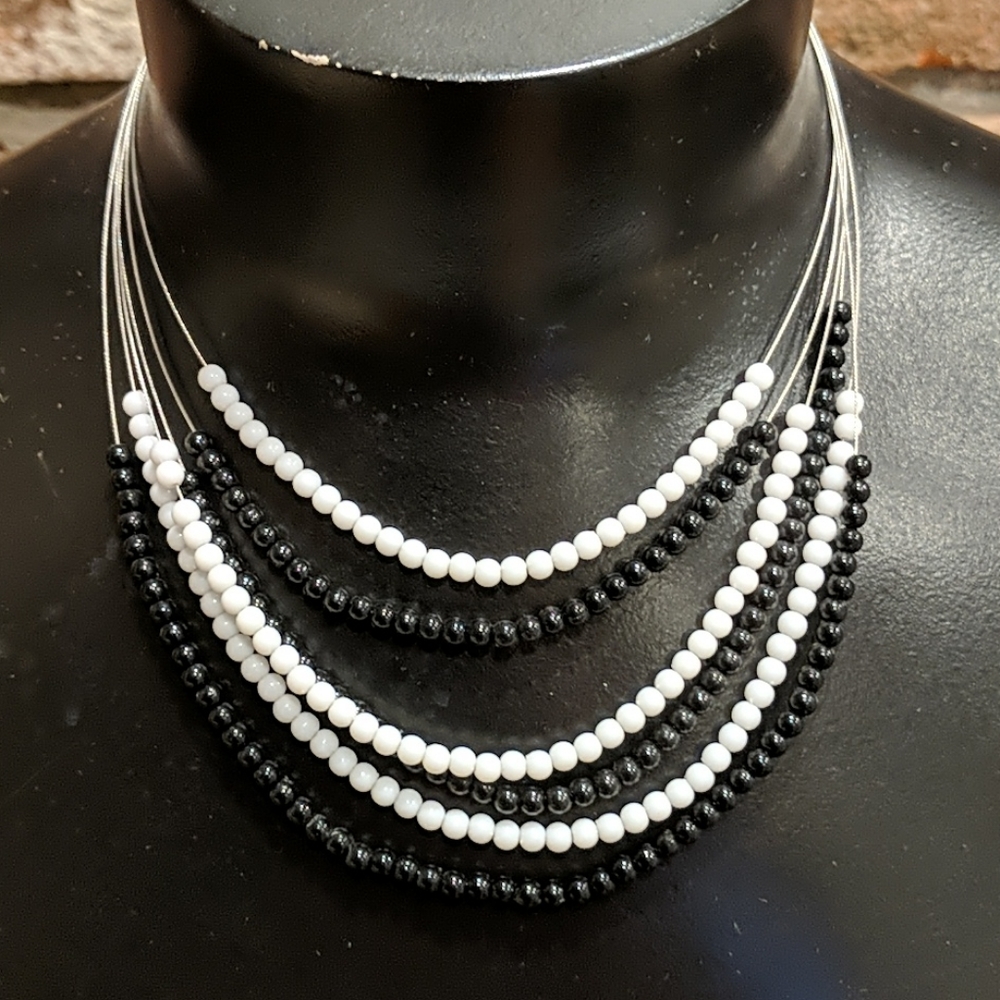 White and black beaded necklace